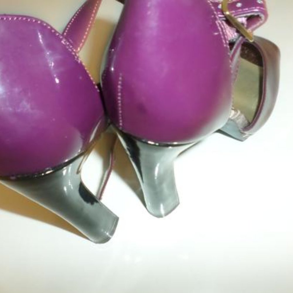 Wine/Burgundy Sby Sarkin Wine/Burgundy Croc Heels - Picture 5 of 7